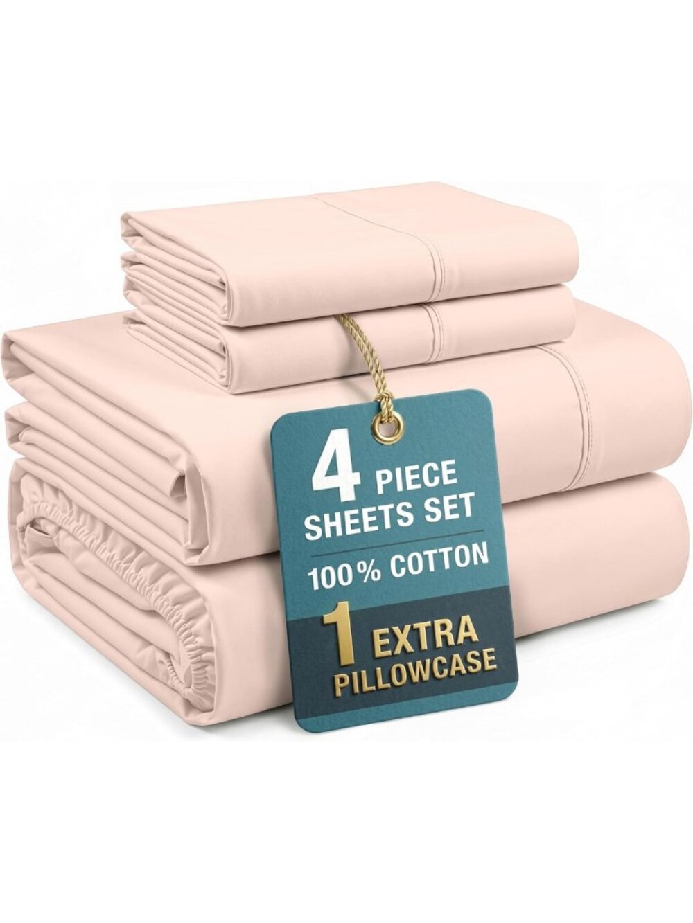 Crisp Percale 100% Cotton Twin Sheet Set - 4 Piece Cooling Bedding, 15" Deep